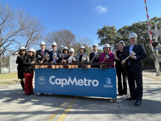 Capital Metro, Brandywine Realty Trust, elected officials and community partners participated in a groundbreaking ceremony Jan. 18 for the MetroRail Broadmoor Station. (Claire Shoop/Community Impact Newspaper)