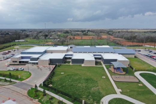 An overhead view shows the newly built Fletcher Morgan Elementary School. (Courtesy Lamar CISD)