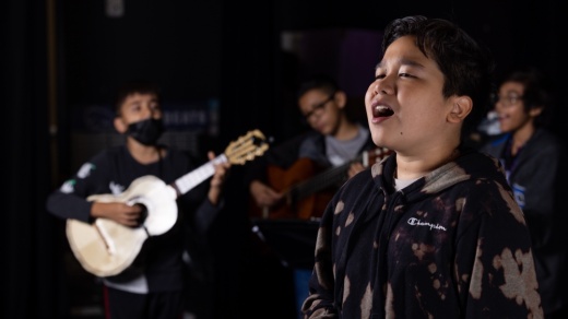 Humble ISD mariachi student Giandimir Montufar sings during practice with other mariachi students at Humble Middle School. (Courtesy Humble ISD)