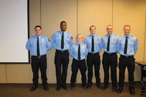 The Brentwood Fire Department swore in six new firefighters on Jan. 24. From left are Anthony Sims, Jeremiah Gandy, Megan Massie, Austin Call, Brian Guy and Travis Pattan. (Martin Cassidy/Community Impact Newspaper)