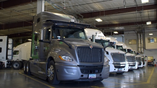 TuSimple autonomous trucks in garage