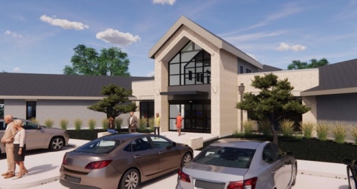 The Colleyville Senior Center’s front entrance will be updated as part of the renovations. (Rendering courtesy Barker Rinker Seacat Architecture)