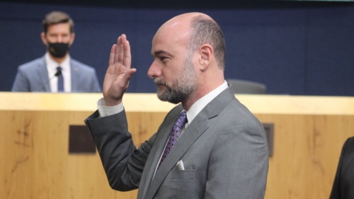 Chito Vela was sworn in as council member for District 4 Feb. 7. (Ben Thompson/Community Impact Newspaper)