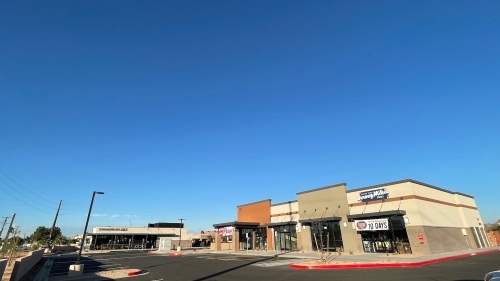 The southeast corner of Guadalupe and McQueen roads will have (from left) a Starbucks, Rosie's Taco Shop and Jersey Mike's. (Tom Blodgett/Community Impact Newspaper)
