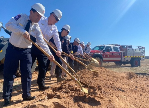Several administrators and staff from Travis County ESD No. 2 attended the groundbreaking for Fire Station No. 6 on Feb. 11. (Brian Rash/Community Impact Newspaper)