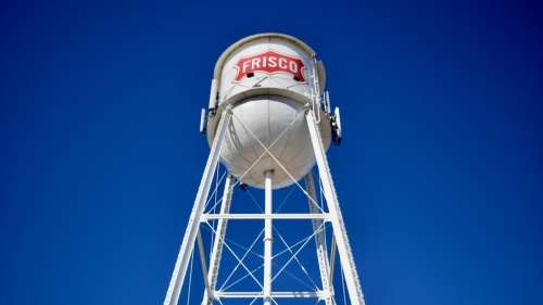A proposal from the downtown advisory board to install color-changing LED lights onto the historic downtown Frisco water tower was shared with Frisco City Council on Feb. 10. (Matt Payne/Community Impact Newspaper)