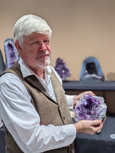 Doug Walser opened Angel’s Rocks and Fossils in 2021 but has been with the business since 2004 when it was a fixture in mineral shows. (Jishnu Nair/Community Impact Newspaper)