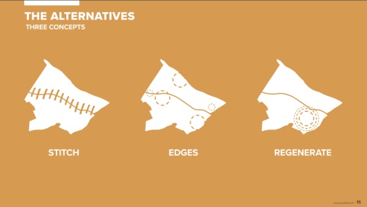 Three options for the Zilker Park Metropolitan Vision Plan were presented on Feb. 15 at the city's fourth community meeting. (Screenshot courtesy city of Austin)