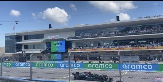 Lewis Hamilton drives during practice in 2021. (Darcy Sprague/Community Impact Newspaper)