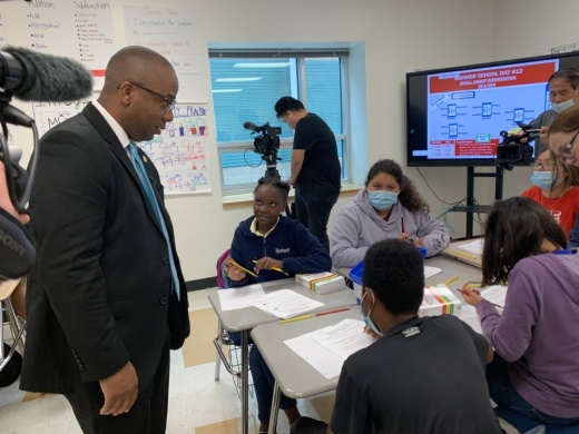 Houston ISD Superintendent Millard House II tours Sugar Grove Academy after being named superintendent in July. (Shawn Arrajj/Community Impact Newspaper)