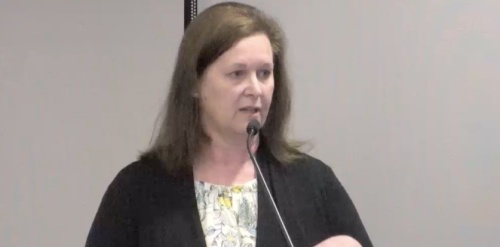 Monique Sharp speaks during the Feb. 17 board of directors meeting in The Woodlands Township. (Screenshot via The Woodlands Township)