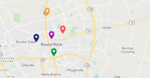 round rock pflugerville hutto areas in central texas google maps screenshot of location pinpointed of commercial projects filed recently 