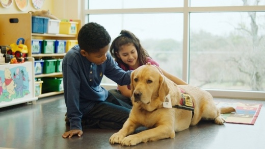 Mickler, a therapy dog, works with children at the Center for Child Protection. (Courtesy Center for Child Protection)