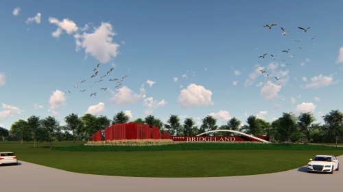 "Rising Knoll" will feature lighter shades of red and orange on the east side and darker tones on the west side to represent the rising and setting sun. (Rendering courtesy The Howard Hughes Corp.)