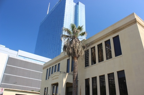 Austin's downtown Palm District is home to several landmarks and public amenities, including the Palm School building now owned by Travis County. (Ben Thompson/Community Impact Newspaper)