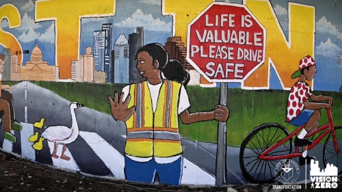 A new mural in Austin is decided to recognizing the impacts of traffic deaths on the city.  (Courtesy Austin Transportation Department)