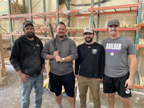 From left: Kyle Davies, Scott Hanish, Ian Cooper and Donovan McMullen are behind the operation at Zinger Bats. (Alexa D'Angelo/Community Impact Newspaper)