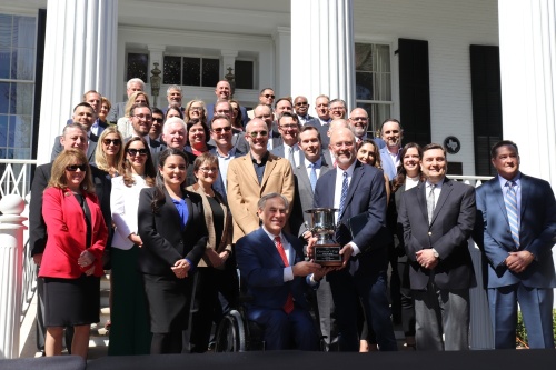 Gov. Greg Abbott received Texas' 10th consecutive Governor's Cup, awarded by Site Selection Magazine, March 1 at the Governor's Mansion. (Zara Flores/Community Impact Newspaper)