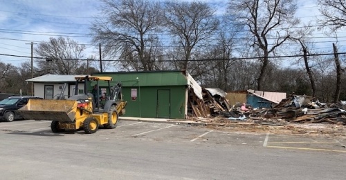 Demolition began on the Cactus Nights Sports Bar building this week to make way for a new dance hall and bar. (Steffanie Bartlett/Community Impact Newspaper)