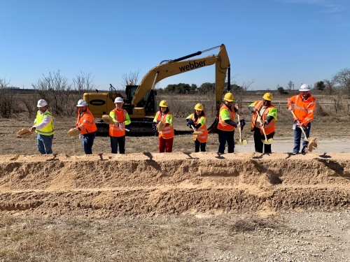 Hays County, San Marcos and Texas Department of Transportation leadership broke ground on the FM 110 North project March 1. (Courtesy TxDOT)