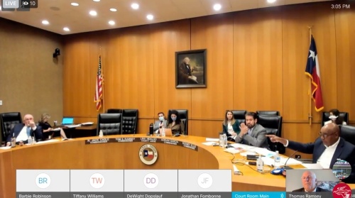 Harris County Commissioners Court met Feb. 22 to discuss four affordable housing projects planned for locations in the city of Houston and throughout Harris County, among other topics. (Screenshot via Facebook Live)