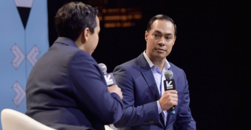 Julian Castro, former San Antonio ,ayor and former U.S. Department of Housing and Urban Development secretary, speaks with Lydia Polgreen during a South by Southwest Conference & Festivals event March 10, 2019, at Austin City Limits Live at the Moody Theater. SXSW is returning as an in-person festival this year following a two-year absence due to the COVID-19 pandemic. (Courtesy Danny Matson/Getty Images for SXSW)