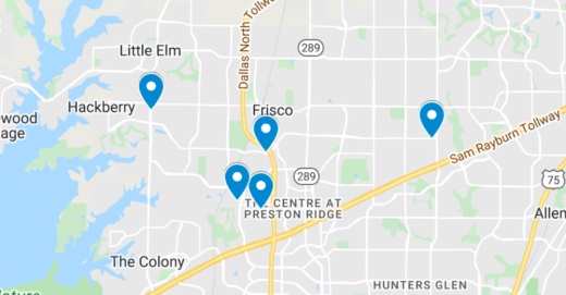 Google Maps screenshot of Frisco are