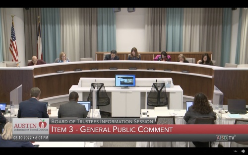 Austin ISD trustees hear testimony from parents and teachers regarding proposed schedule changes. (Courtesy Austin ISD)