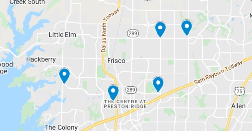 Google Maps screenshot of Frisco area
