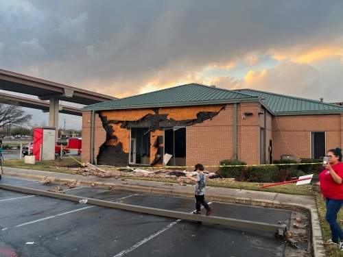 Bank of America was damaged during the tornado March 21. (Haley Grace/Community Impact Newspaper)
