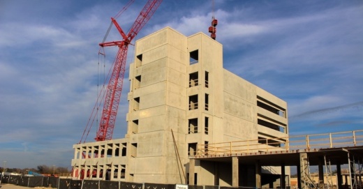 The Belt+Main development at the northwest corner of Belt Line Road and Interurban Street is a mixed-use facility that began construction in 2021 and is expected to be completed in 2023. (Jackson King/Community Impact Newspaper)