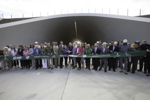 The eastbound lanes for the Memorial Drive tunnel opened March 28 with a ribbon-cutting ceremony. (Courtesy Memorial Park Conservancy)