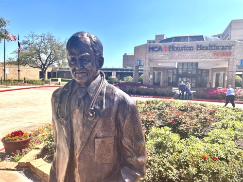 HCA Houston Healthcare Tomball unveiled a new statue of Dr. Norman Graham outside Entrance B. (Christopher Goodwin/Community Impact Newspaper)