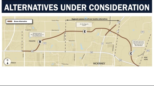 McKinney City Council passed a resolution April 5 in support of the Brown Build Alternative, pictured here, for a potential highway bypass around US 380. (Image courtesy city of McKinney)