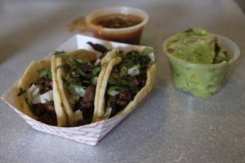 Asada Tacos ($5.99): Three Steak tacos are served on homemade corn tortilla with onions and cilantro. (George Wiebe/Community Impact Website)