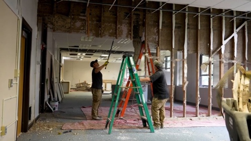 Workers fix up the League City Community Center ahead of its scheduled summer opening. (Courtesy city of League City)