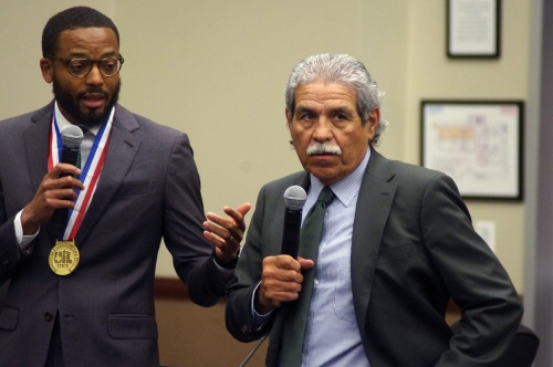 Dallas ISD Superintendent Michael Hinojosa (right) announced in January he would be stepping down from his role by the end of 2022. (Alexander Willis/Community Impact Newspaper)