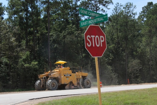 A new building is under construction for Hallmark Mitigation & Construction, LLC at the East Montgomery County Improvement District's Industrial Park. (Emily Lincke/Community Impact Newspaper)