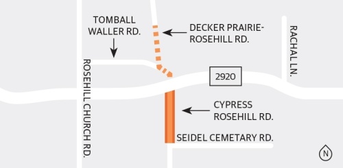 Harris County officials said they are finishing concrete at the north end of the project area where it ties into Decker Prairie Rosehill Road and constructing a traffic signal. 
