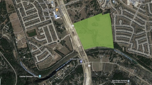 San Gabriel Park is 77 acres of undeveloped land on the north side of the South San Gabriel River. (Courtesy city of Leander, Google Maps)