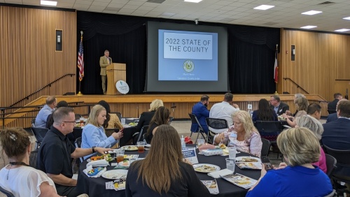 During Galveston County Judge Mark Henry’s State of the County address April 27, he revealed he is aiming to have property value assessment reform as part of the 2023 state legislative session. (Jake Magee/Community Impact Newspaper)