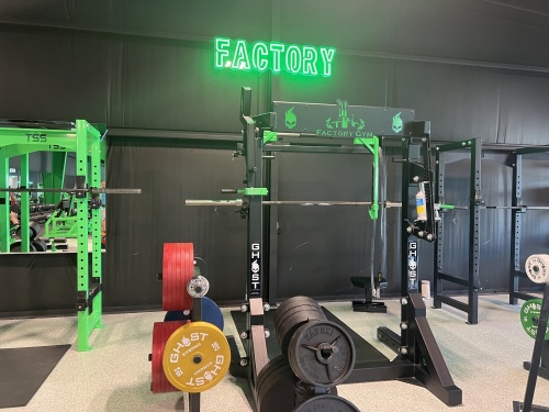 Factory Gym has a variety of gym equipment available, including squat racks. (Zara Flores/Community Impact Newspaper)