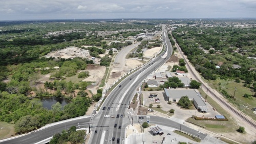 This drone photo from spring 2022 shows the realignment of Bell Boulevard in Cedar Park. (Courtesy Kevin Riley and John Cummins, city of Cedar Park)