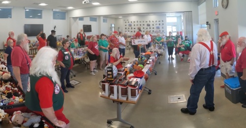 In partnership with the city of Round Rock, Lone Star Santas held a Caravan of Toys distribution May 7 at the Bob Bennett building, serving 28 families and a total of 60 children affected by the March tornado. (Courtesy city of Round Rock)