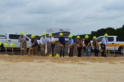 Georgetown city officials, PLW Waterworks, CDM Smith and others broke ground on the new South Lake Water Plant on May 10. (Hunter Terrell Community Impact Newspaper)