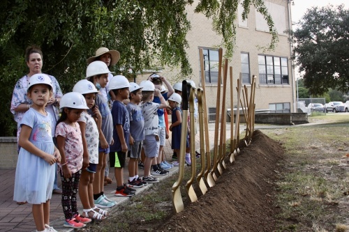 Students from Carl Schurz Elementary and Seele elementary schools were in attendance at the groundbreaking for a new school in August 2021. (Lauren Canterberry/Community Impact Newspaper)