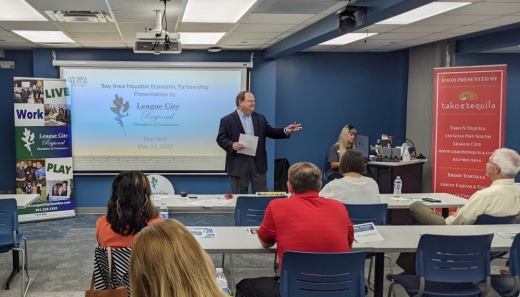 Dan Seal, executive director of special initiatives for the Bay Area Houston Economic Partnership, spoke May 11 about southeast Houston's economy. (Jake Magee/Community Impact Newspaper)