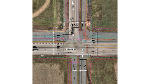 The proposed traditional intersection at East Pecan and Weiss Lane would experience significant traffic congestion by 2042, according to Kimley-Horn's traffic analysis. (Courtesy city of Pflugerville)