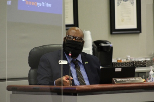 Spring ISD board Vice President Winford Adams Adam asks a question during a November board meeting.. Trustees discussed district employee raises for the 2022-23 school year during a meeting May 10. (Emily Lincke/Community Impact Newspaper)