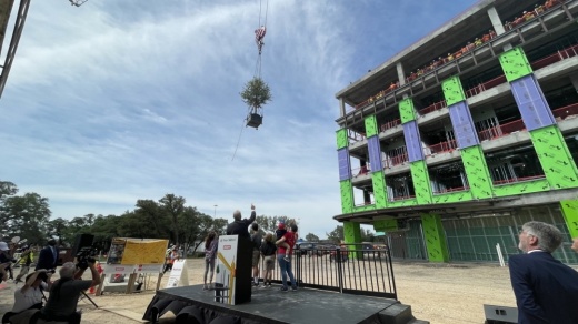 Texas Children's held a topping-out and tree-hoisting ceremony to mark a construction milestone on Northwest Austin hospital. (Claire Shoop/Community Impact Newspaper) 